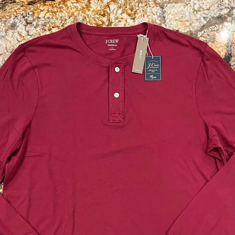 NWT J. Crew Men's Crimson Maple Red/Maroon Broken-In Henley Shirt